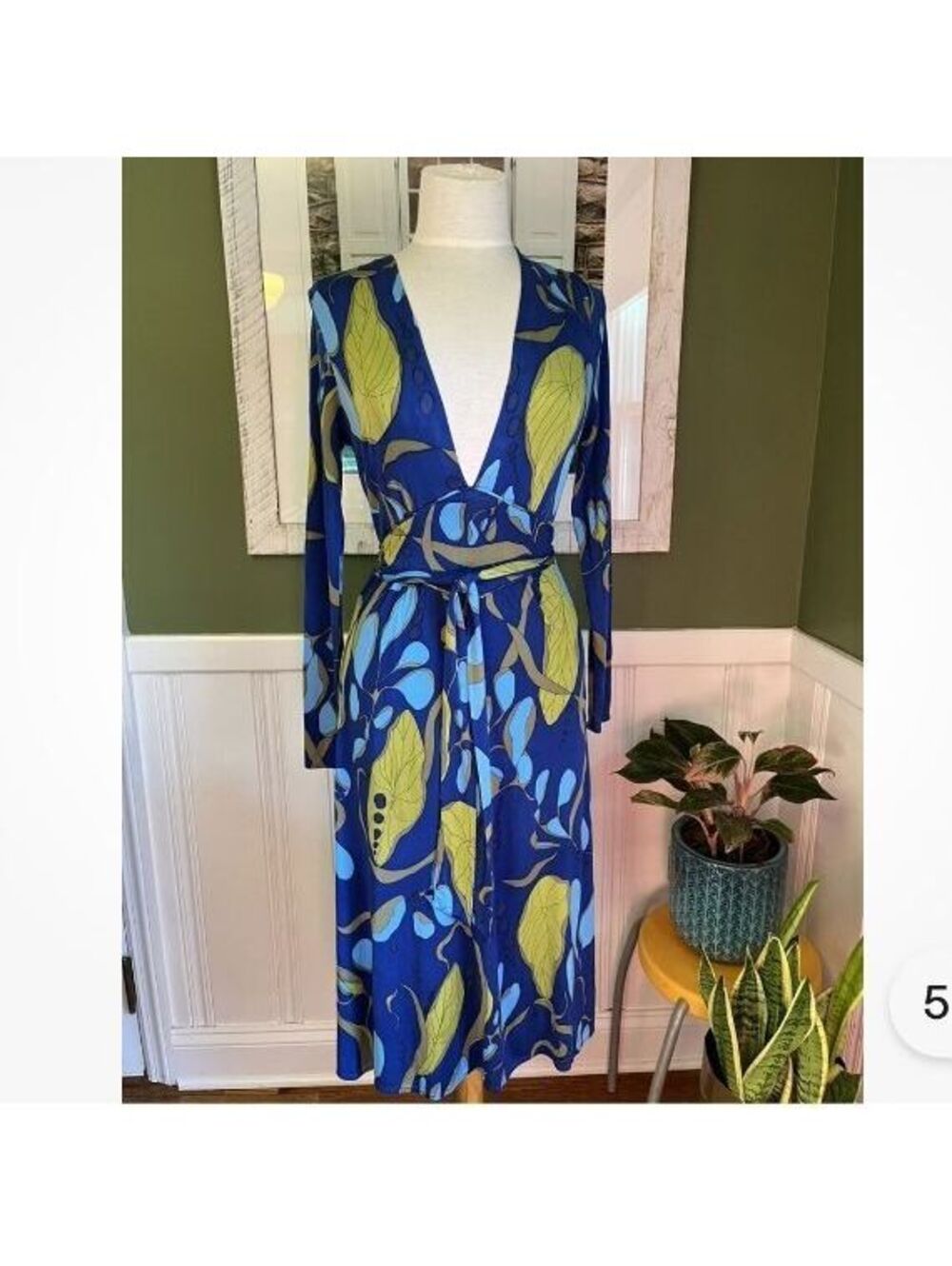 Mara Hoffman Blue Green Silk Long Sleeve Vacation Dress Size S